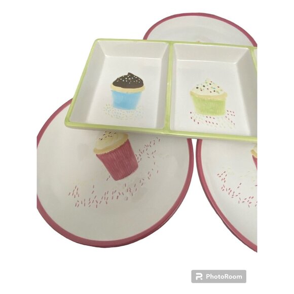 Dessert Plates Set, 3 W/ Serving Tray,‎ Oneida Sprinkles. - Picture 4 of 7